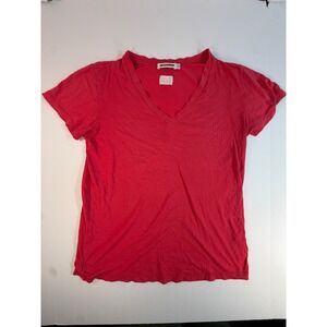 Jil Sander Red V-Neck Cotton T-Shirt Made in Italy Size M Vintage Treatment